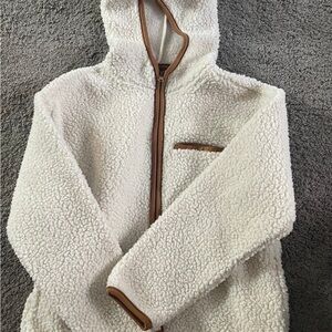 Old Navy Cream Sherpa Kids Jacket with Brown Trim
